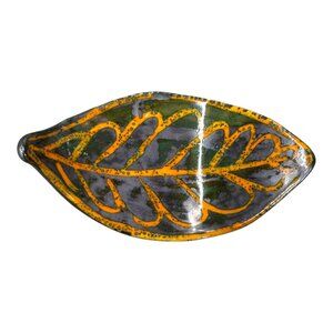 Studio Pottery Spoon Rest Holder Leaf-Shaped Ceramic Plate Abstract Design 6.5"